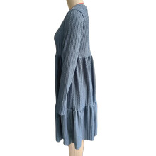 Damen Schwangerschaftskleid mit Rüschen, Nebelblau, Langarm, Dreh-Textur, Größe L, XL