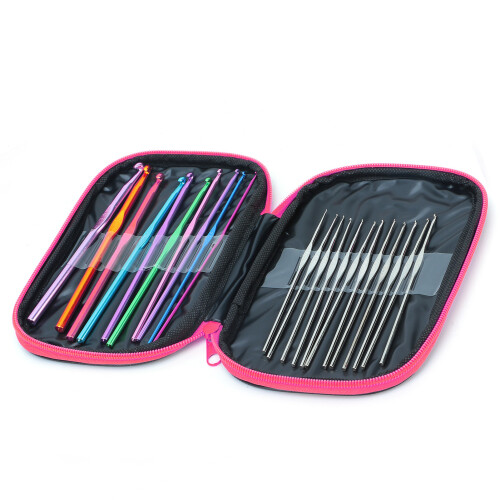 Set di 100 uncinetti in alluminio/ferro, rosa, 15 cm