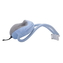 Item essencial para viagens: Travesseiro de pescoço ergonômico com toque suave e massagem vibratória para uso em aviões, trens e escritórios.