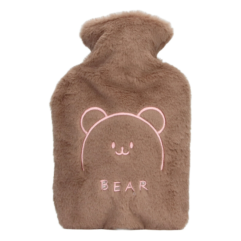 Warmth Companion: Hot Water Bottle with Plush Comfort, Faux Fur Cover for Bed Warmer and Cozy Nights (Coffee)