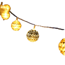 Battery Operated Style LED String Lights with Golden Hollow Balls, Controller with Multi Flash Modes, Extendable Garland for Indoor Outdoor Use, 8