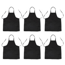 6X Unisex 2 Pocket Black Kitchen Apron Bib, One Size in Medium