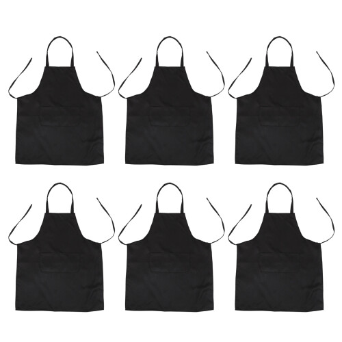 6X Unisex 2 Pocket Black Kitchen Apron Bib, One Size in Medium