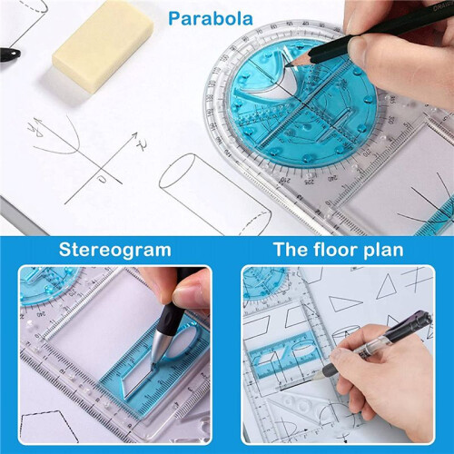 6 Pcs Multifunctional Geometric Ruler Plastic Circle Drawing Tool Drafting Templates Clear Graphic Design Tools 1