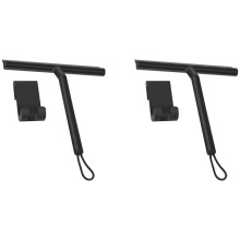 2X Silicone Shower Squeegee with Hook & Lanyard, Black Window Glass Scraper, Mirror Screen Wiper, Multi Cleaner