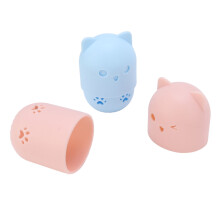 Niedliches Katzenform Make-up-Schwammhalter Silikon-Reiseetui Pink & Hellblau