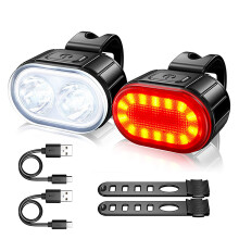 Conjunto de luzes de bicicleta, multifuncionais, recarregáveis via USB, LED dianteiro e traseiro, à prova d'água e resistentes a impactos, ideais