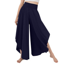 Luchtige broek met ruches en wijde pijpen voor dames, palazzo broek met hoge taille en elastische tailleband voor een flatterend silhouet, zachte en