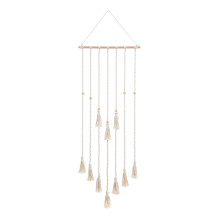 Boho Macrame Wall Decor, Hanging Photo Display with Removable Wood Clips, Art Hanger for Pictures Frame, Handcrafted Warm White Light String for Cozy