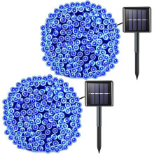 Luzes solares de cordão com formatos personalizados, luzes de fio de cobre azul para jardins e pátios, luzes de fada à prova d'água para