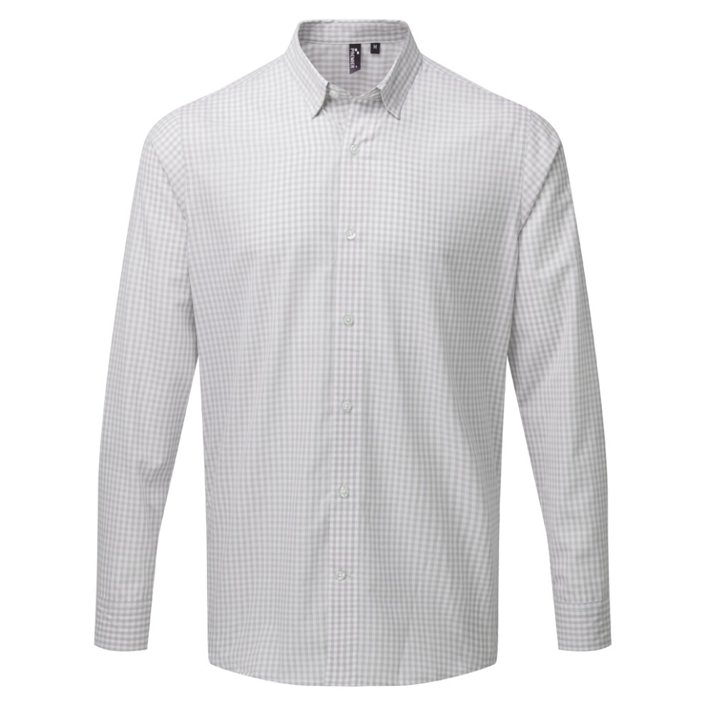 Premier (M, Silver/White) Mens Maxton Check Long Sleeve Shirt