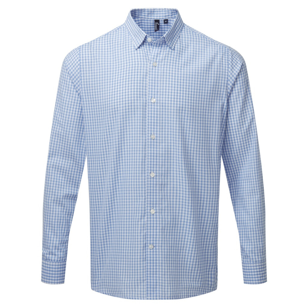 Premier (2Xl, Light Blue/White) Mens Maxton Check Long Sleeve Shirt