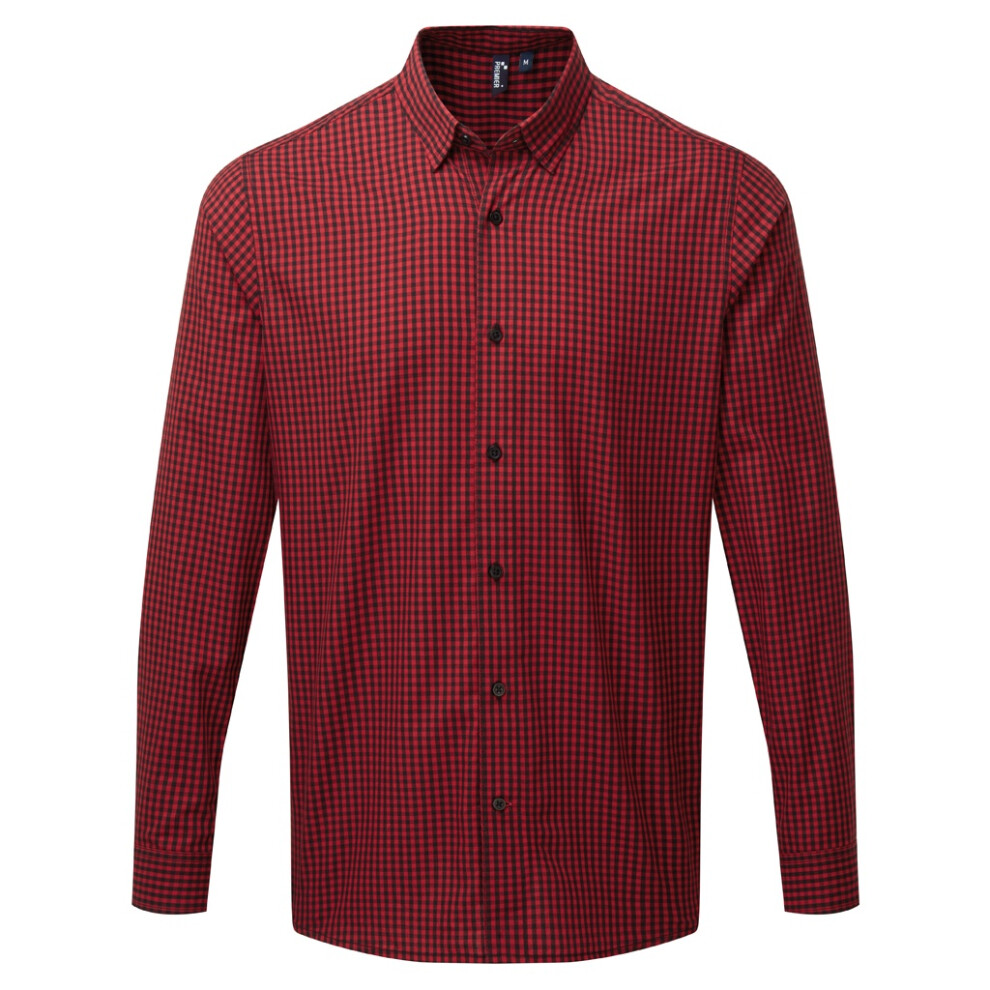 Premier (S, Black/Red) Mens Maxton Check Long Sleeve Shirt