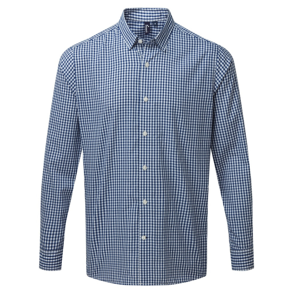 Premier (M, Navy/White) Mens Maxton Check Long Sleeve Shirt