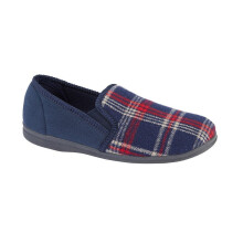 (13 UK, Navy) Sleepers Mens Jim Checked Velour Slippers