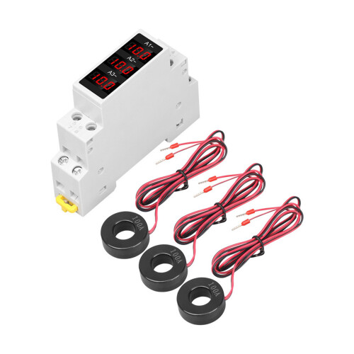DIN Rail 3 Phase LED Digital AC80‑500V Ammeter 1-100A
