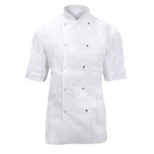 (S) Dennys White Short Sleeve Chefs Jacket Stainless Steel Press Studs 2XS-3XL