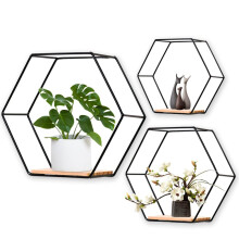 Floating Shelf with Customizable Hexagonal Design, Wall Mounted Honeycomb Shelves in Black Metal Iron, Rustic Style Geometric Display for Living Room