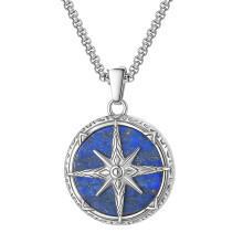 Collier avec pendentif boussole pour hommes, bijoux-lapis lazuli