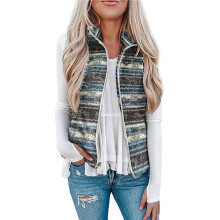 Tye-Dye ärmellose Fleeceveste Ethnischer Druck Warm Weiches Oberteil Grau XL