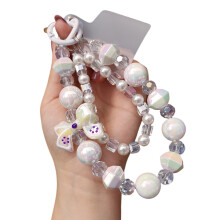 Elegant Beaded Bracelet Phone Lanyard Lightweight-White