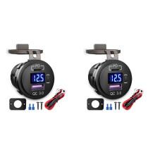 2X Car Dual USB Charger Quick Charge QC 3.0 & PD USB Charger Socket Adapter with Voltmeter for Trucks