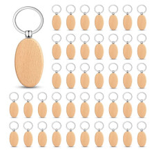 150 Pieces Wooden Keychain Oval Wood Engraving Blanks Unfinished Wooden Key Ring Key Tag for DIY Gift Crafts (Oval)