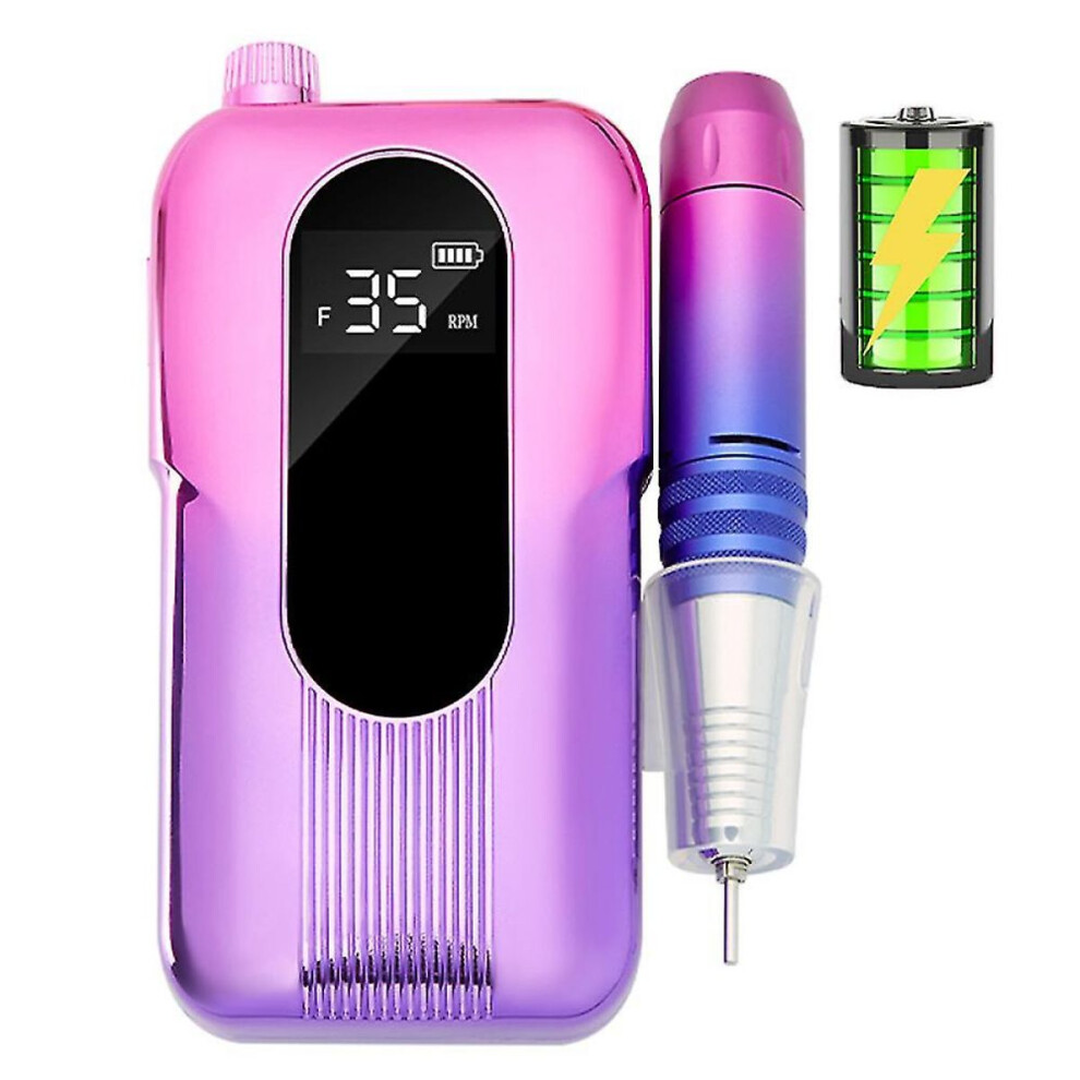 Revolutionary Nail Care, 35000 RPM Rechargeable Cordless Electric Nail Drill Low Noise Low Vibration, Gradient Purple (Portable Nail Drill)