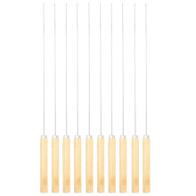Reusable Stainless Steel Skewers Wooden Handle BBQ Grill Sticks Anti Scalding Multipurpose For Meat Vegetables Fruits Suitable For Outdoor Indoor