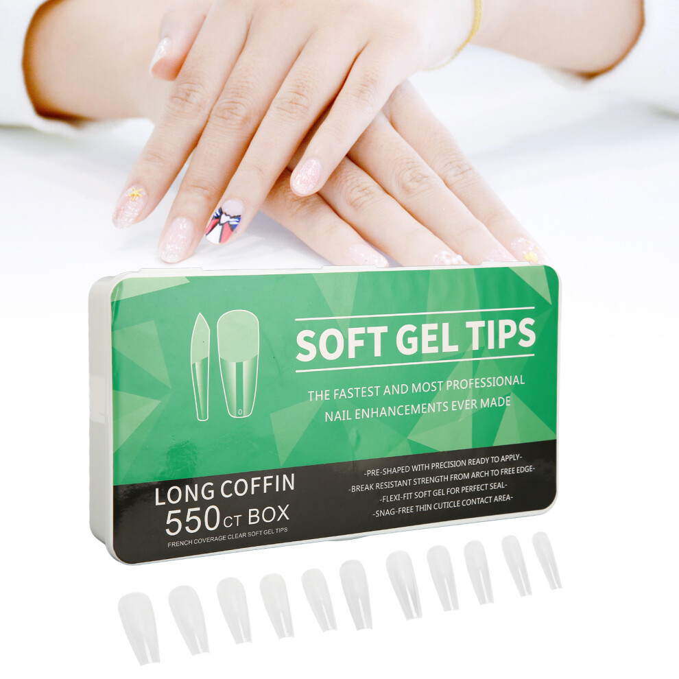 Clear 550 Pcs Nail Tips Ultra Thin Semi Frosted Seamless Press On for DIY Nails