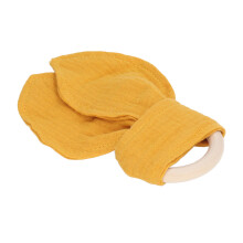 Handcrafted Wooden Teething Ring with Soft Yellow Rabbit Ears Baby Gift
