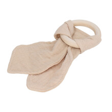 Anneau de dentition en bois pour bébé avec oreilles de lapin, poignée en coton gauze, couleur kaki