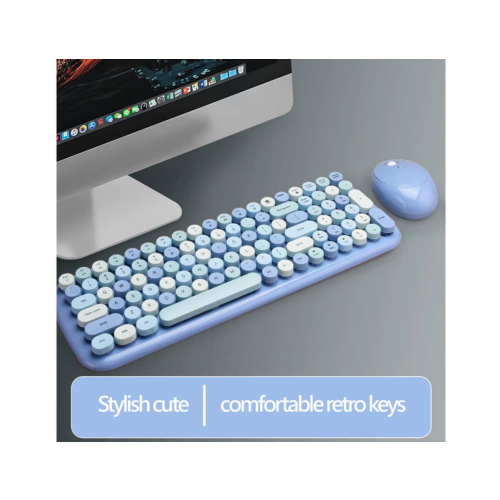 Conjunto de teclado e mouse sem fio Plug and Play, com teclas redondas retrô e função automática de economia de energia, compatível com Windows, 2