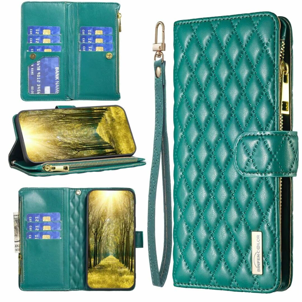 Miagon Zipper Case For Xiaomi 13T Pro/13T, Wallet Purse With Card Slots Green 9426802581799