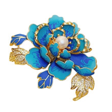 Luxurious Peony Design Brooch Pin With Hand Painted Enamel-Blue