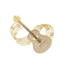 Handmade Music Symbol Brooch Rustproof Metal Guitar Shaped-Gold