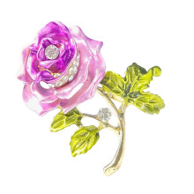 Rose Plant Emaille Broche Legering Badge-Roze paarse rozen