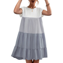 Abito babydoll da donna, abito corto a tunica casual con stampa floreale, design ampio con orlo a balze e scollo alto a balze, morbido e confortevole.