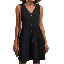 Casual Summer Dress Sleeveless Button Down A Line Flowy Beach Sundress with Pockets, Ruffle Tiered Sundress for Women, V Neck Loose Fit Lightweight