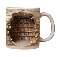 Creative Bookshelf Mug, Durable Ceramic Mug Heat Resistant And Versatile Ceramic Coffee Cup with 3D-Inspired Print, Ideal for Book Lovers and