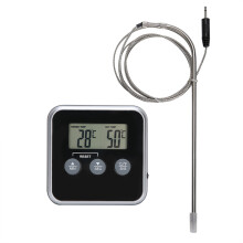 BBQ Grill Thermometer With Digital Display And Timer Function Stainless Steel Probe Programmable Temperature Alert Wall Mounted Kitchen Thermometer