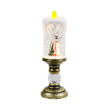 Kerstsneeuwbollantaarn met realistische verlichting, vlamloze kaars met automatisch wervelende glitter en vintage design, sneeuwbolkaars