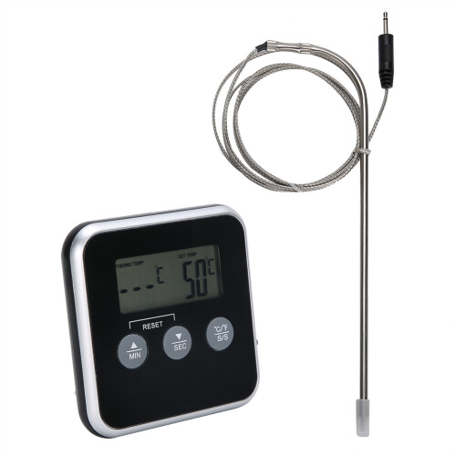 BBQ Grill Thermometer With Digital Display And Timer Function Stainless Steel Probe Programmable Temperature Alert Wall Mounted Kitchen Thermometer 2