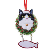 Acryl kattenornament met kerstmuts, zorgvuldig met de hand beschilderde huisdierhanger voor kerstboomversiering, schattig en aantrekkelijk dankzij