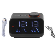 Despertador com controle de voz, rádio FM, visor ativado por som e tela LED com brilho ajustável, dois alarmes com função soneca e indicador de