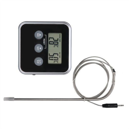 BBQ Grill Thermometer With Digital Display And Timer Function Stainless Steel Probe Programmable Temperature Alert Wall Mounted Kitchen Thermometer 1