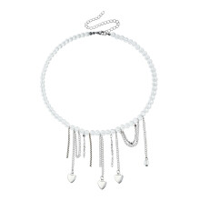 Collier polyvalent avec pendentif en forme de cœur en strass,