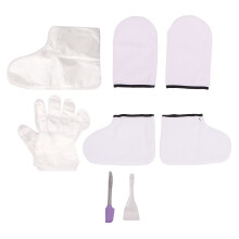 White Wax Bath Mitts Set Large Brush Purple Spatula Soft Foot & Hand Care Kit