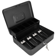Portable Black Cash Box with Lock, Tiered Tray, 300x240x90mm