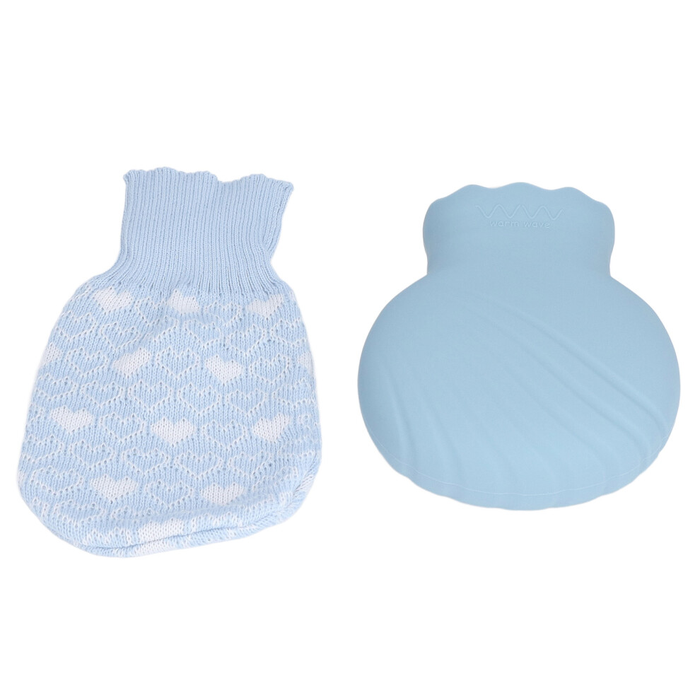 Blue 245Ml Silicone Hot Water Bottle With Knit Cover, 12.6X7cm